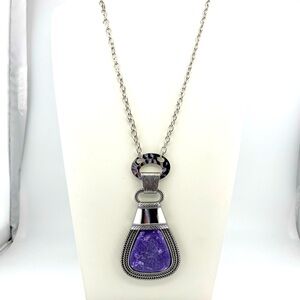 Southwestern Silver Toned and Natural Purple Stone Pendant Necklace